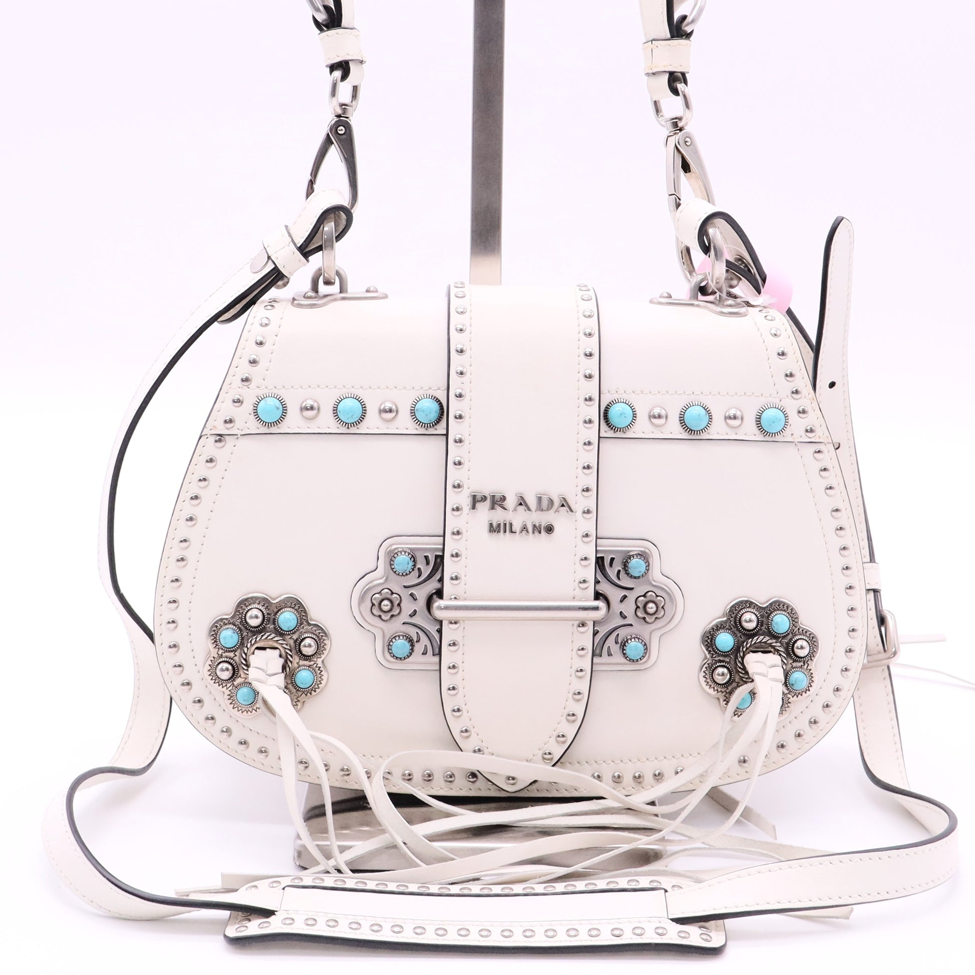Prada City Folk Cahier Calfskin Studded Crossbody Bag twins