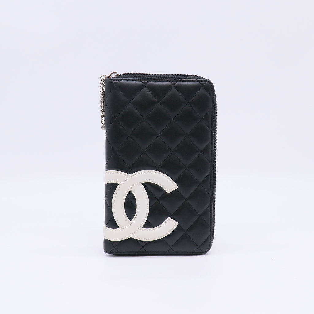Calfskin Cambon Zip Around Organizer Wallet Black White W22518