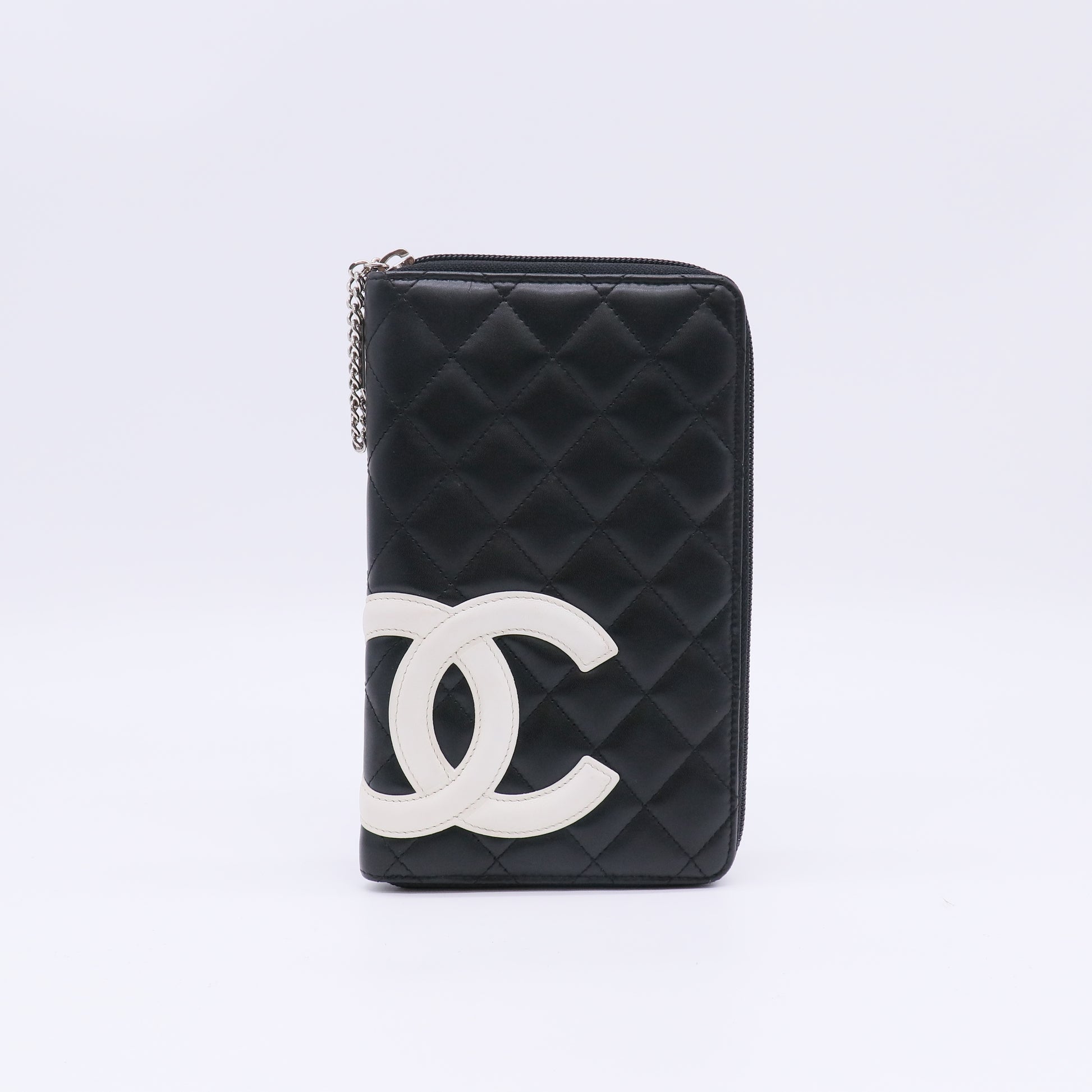 Calfskin Cambon Zip Around Organizer Wallet Black White W22518