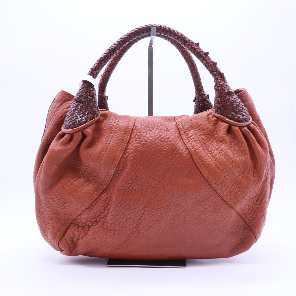 Brown Textured Leather Braided Handle Spy Hobo B20248
