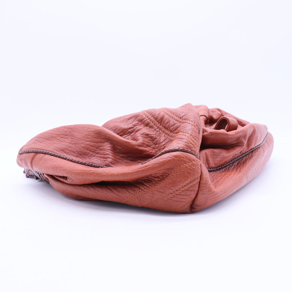 Brown Textured Leather Braided Handle Spy Hobo B20248