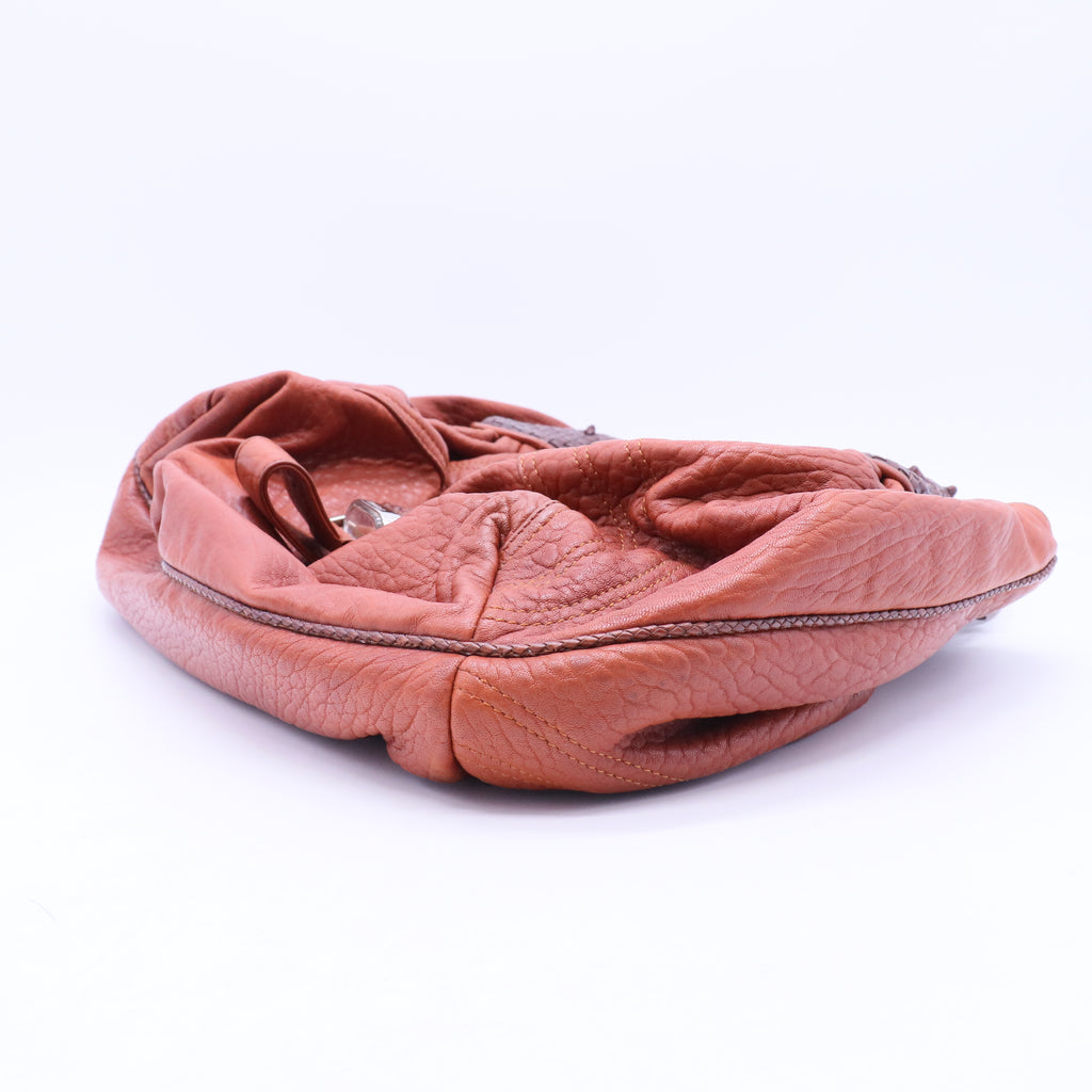 Brown Textured Leather Braided Handle Spy Hobo B20248