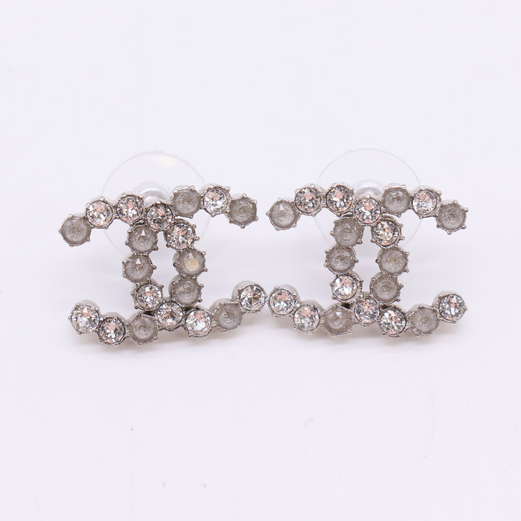 Chanel Silver Tone  CC Stud Earrings W23012