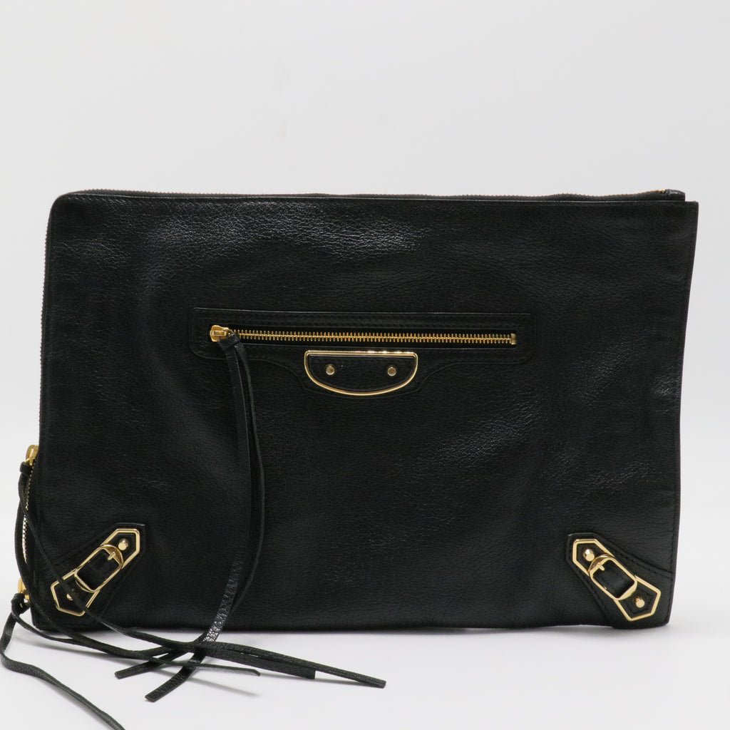 Classic Pouch Metallic Edge Leather Clutch