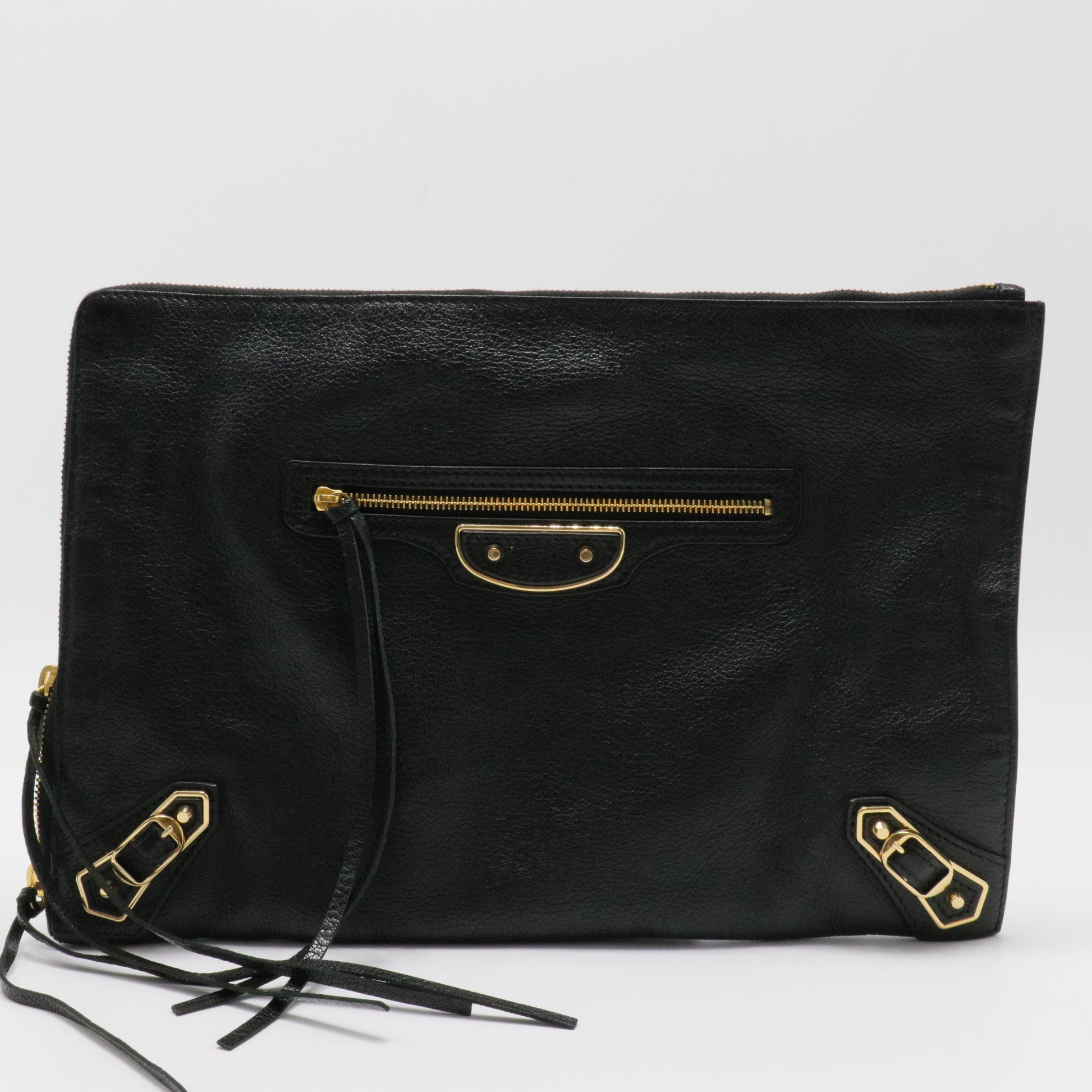 Classic Pouch Metallic Edge Leather Clutch