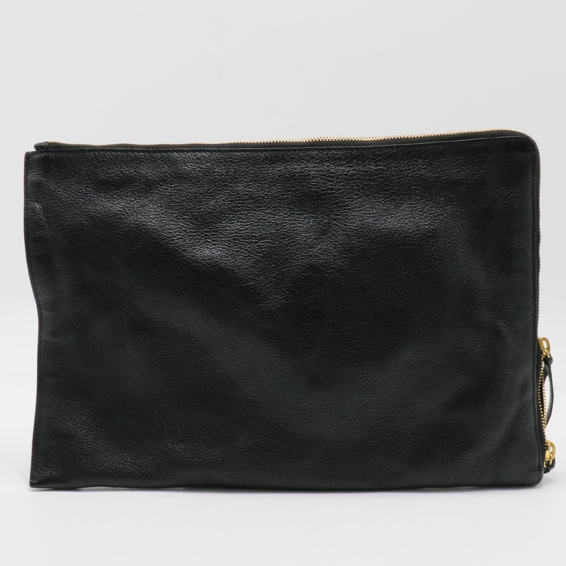 Classic Pouch Metallic Edge Leather Clutch