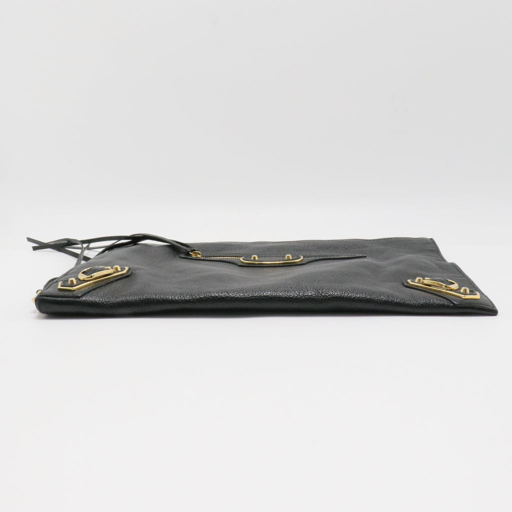 Classic Pouch Metallic Edge Leather Clutch