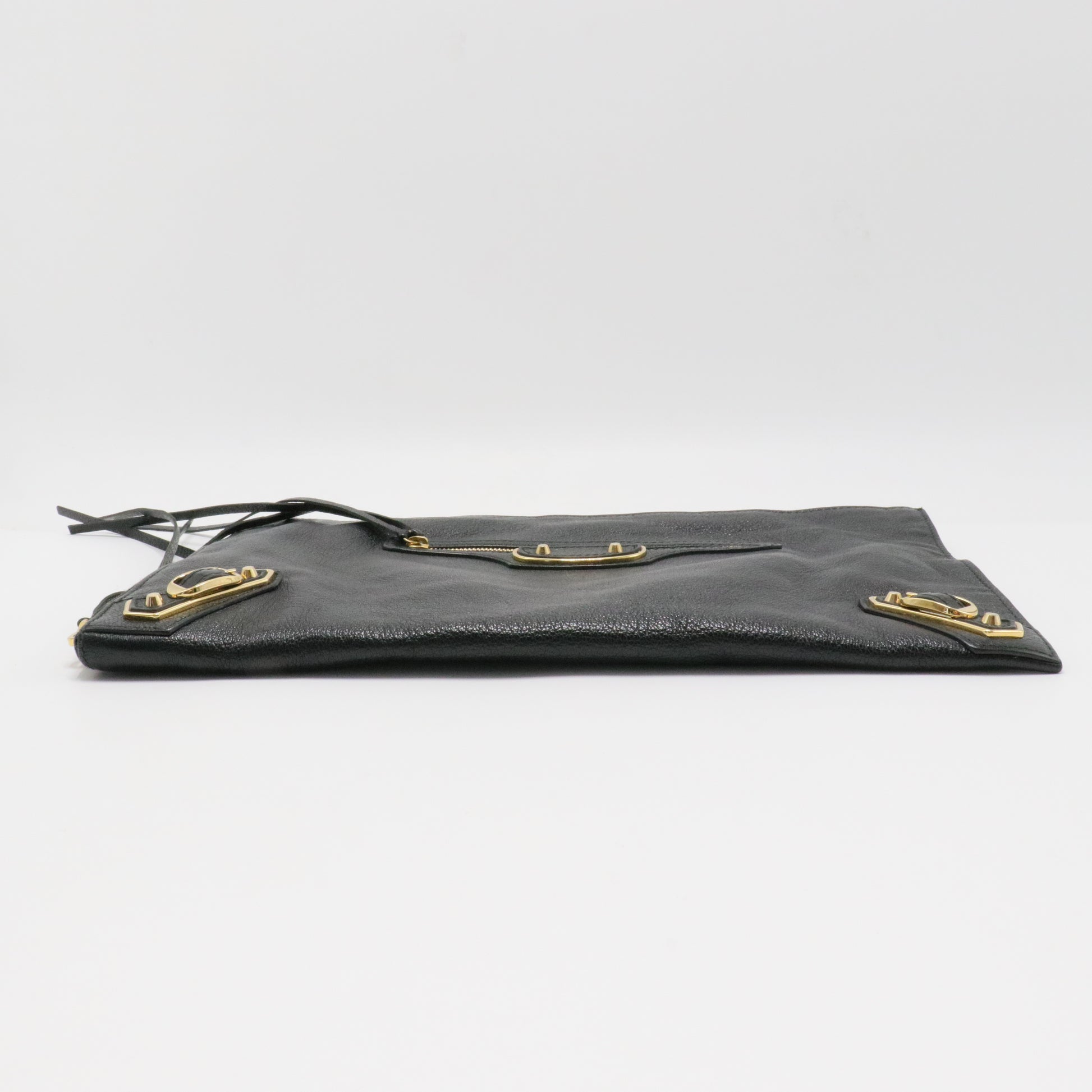 Classic Pouch Metallic Edge Leather Clutch