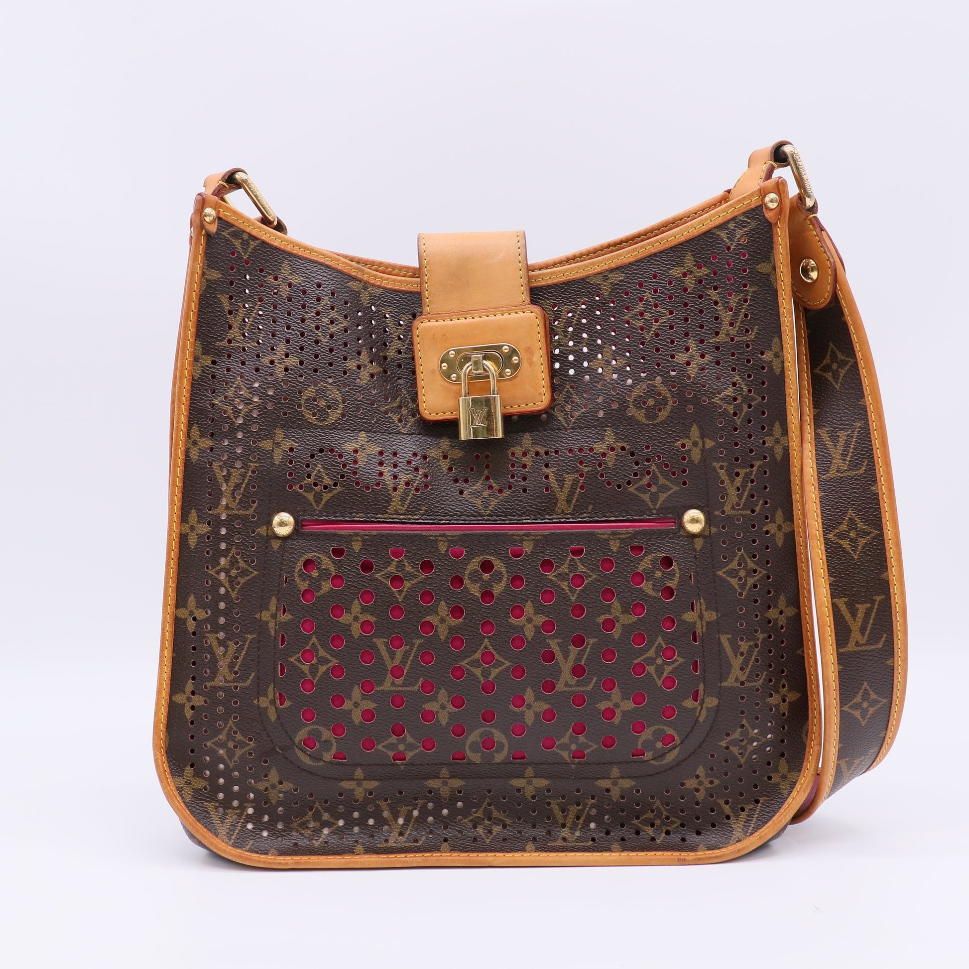 Limited Edition Fuchsia Monogram Perforated Musette Bag Twins B22813