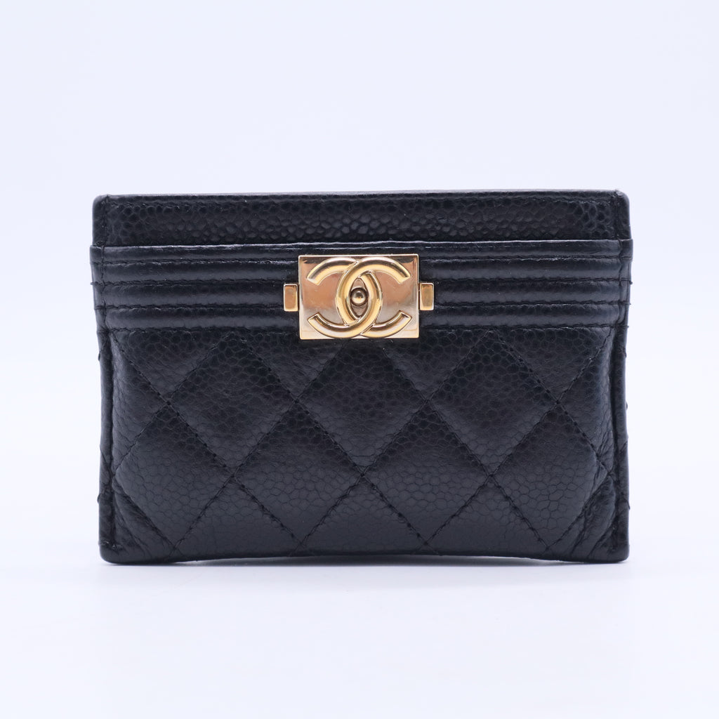 Black Quilted Caviar Boy Card Holder Pale Gold Hardware W20302
