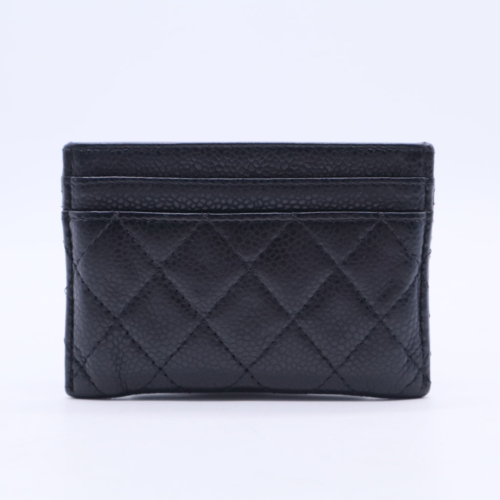 Black Quilted Caviar Boy Card Holder Pale Gold Hardware W20302