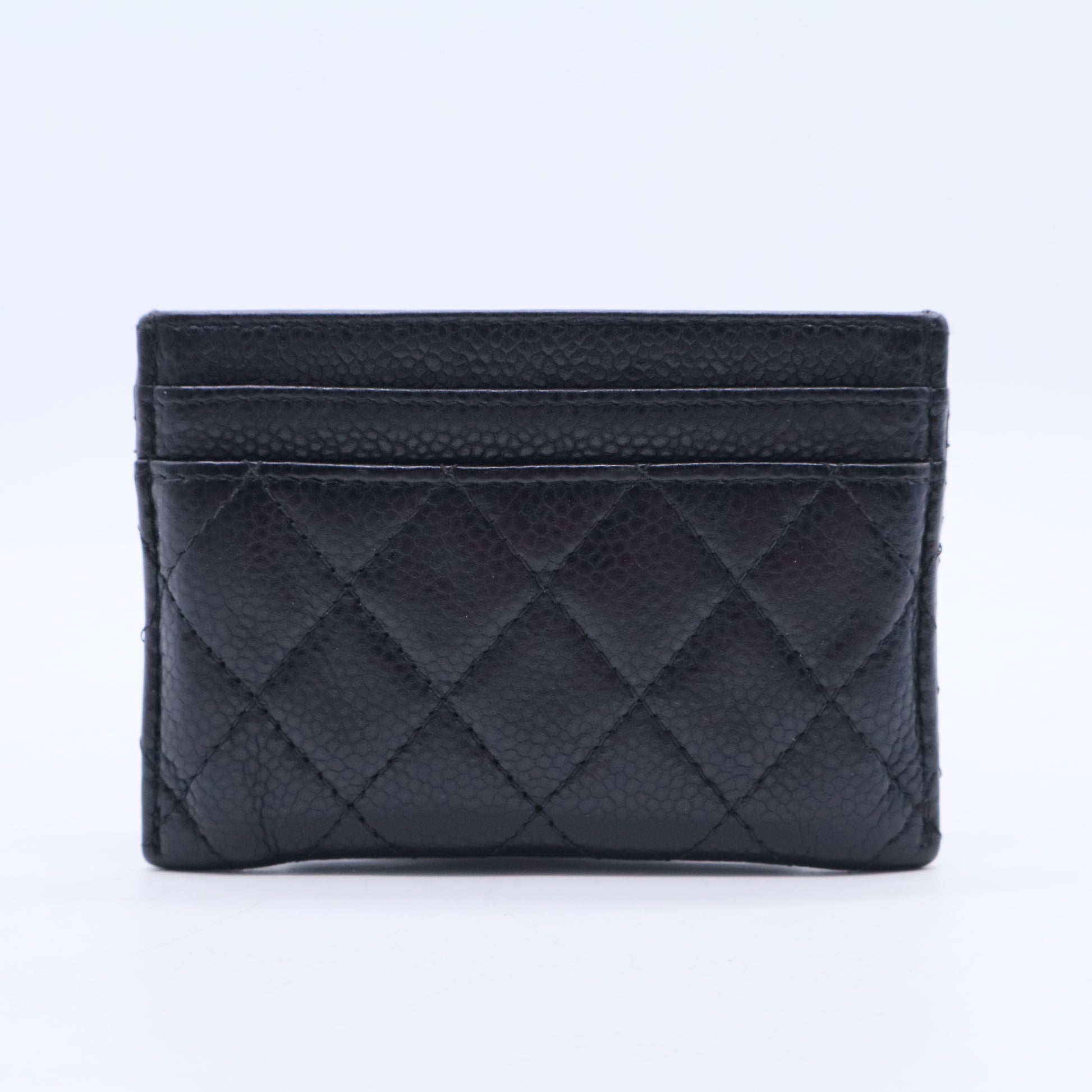 Black Quilted Caviar Boy Card Holder Pale Gold Hardware W20302