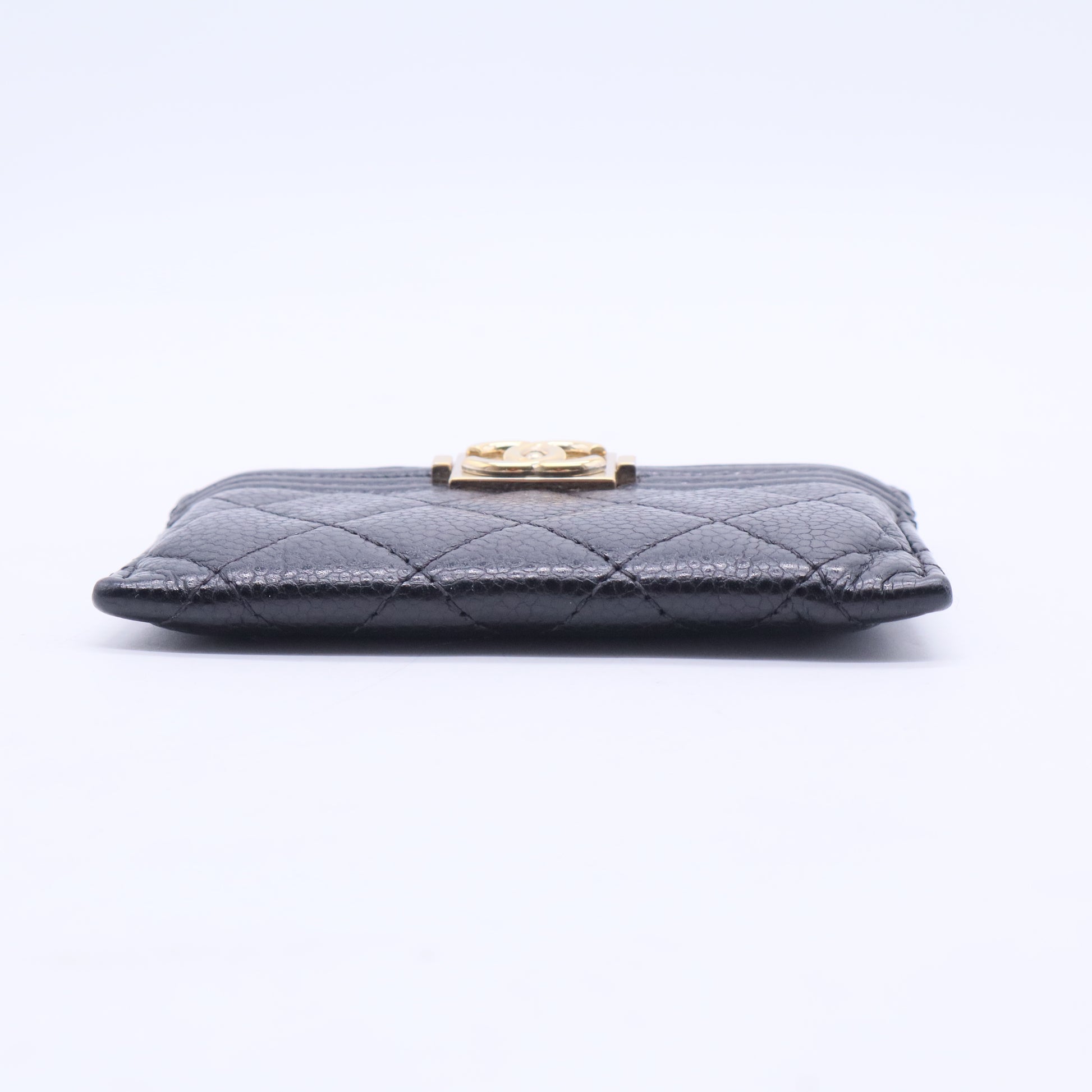 Black Quilted Caviar Boy Card Holder Pale Gold Hardware W20302
