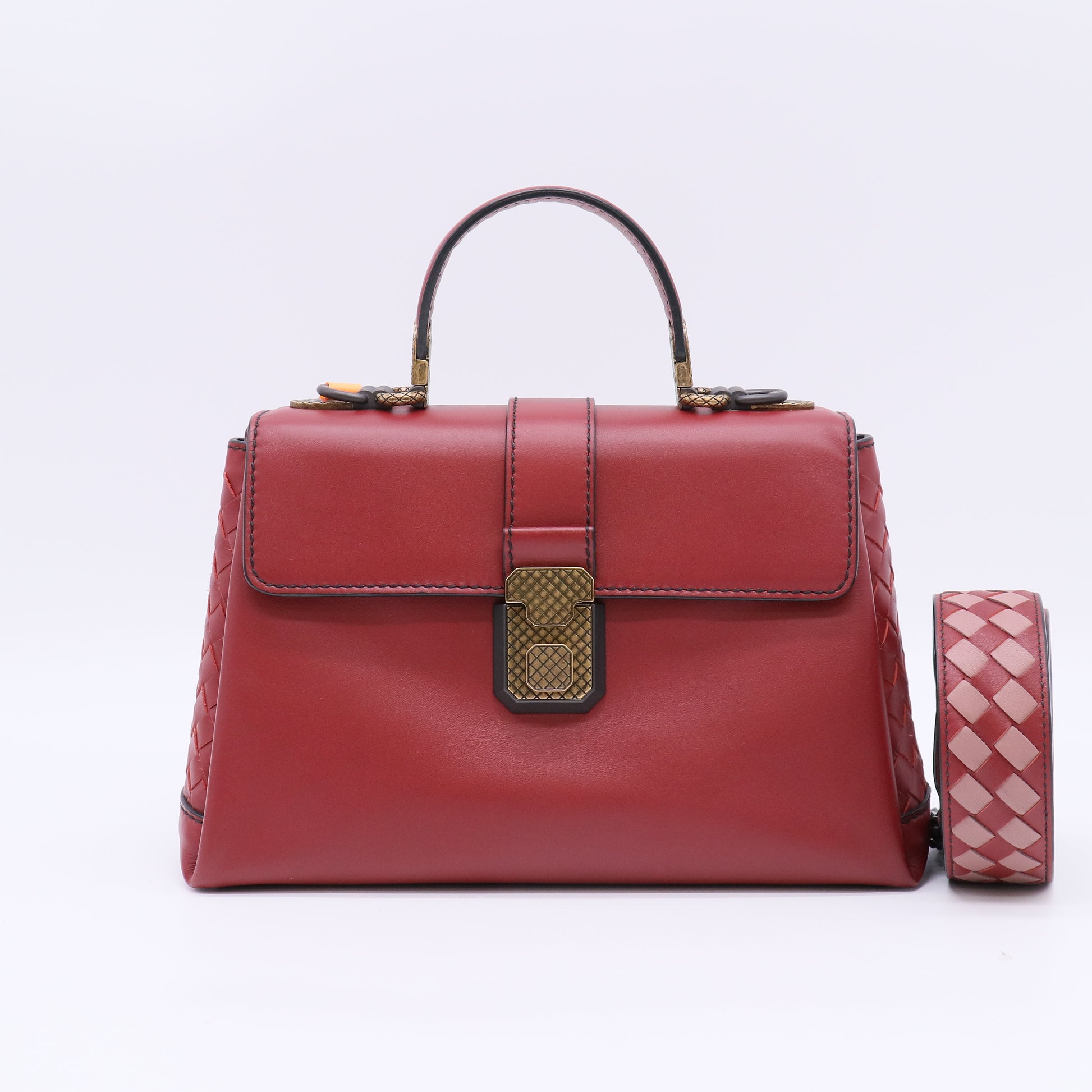 Piazza Top Handle Bag Leather with Intrecciato Detail Medium Twins LDZ354
