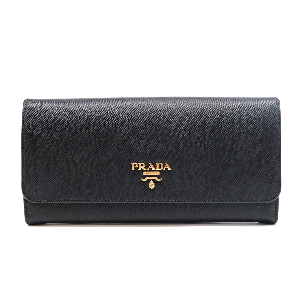 Black Saffiano Metal Leather Continental Wallet