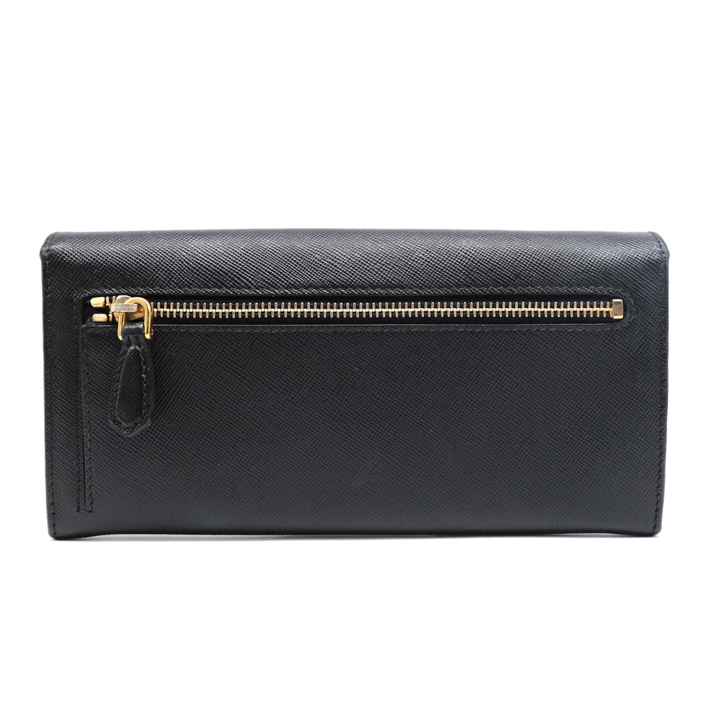 Black Saffiano Metal Leather Continental Wallet