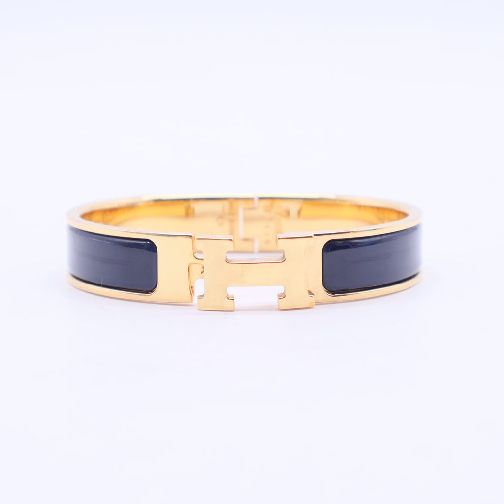 Clic Clac H Bleu Nuit Enamel Gold Plated Bracelet W20042