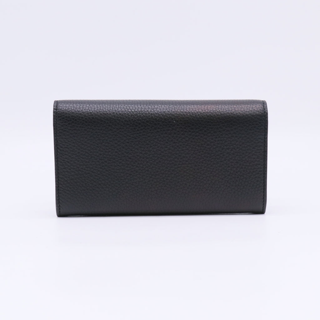Gucci Black Leather Animalier Continental Wallet W22551