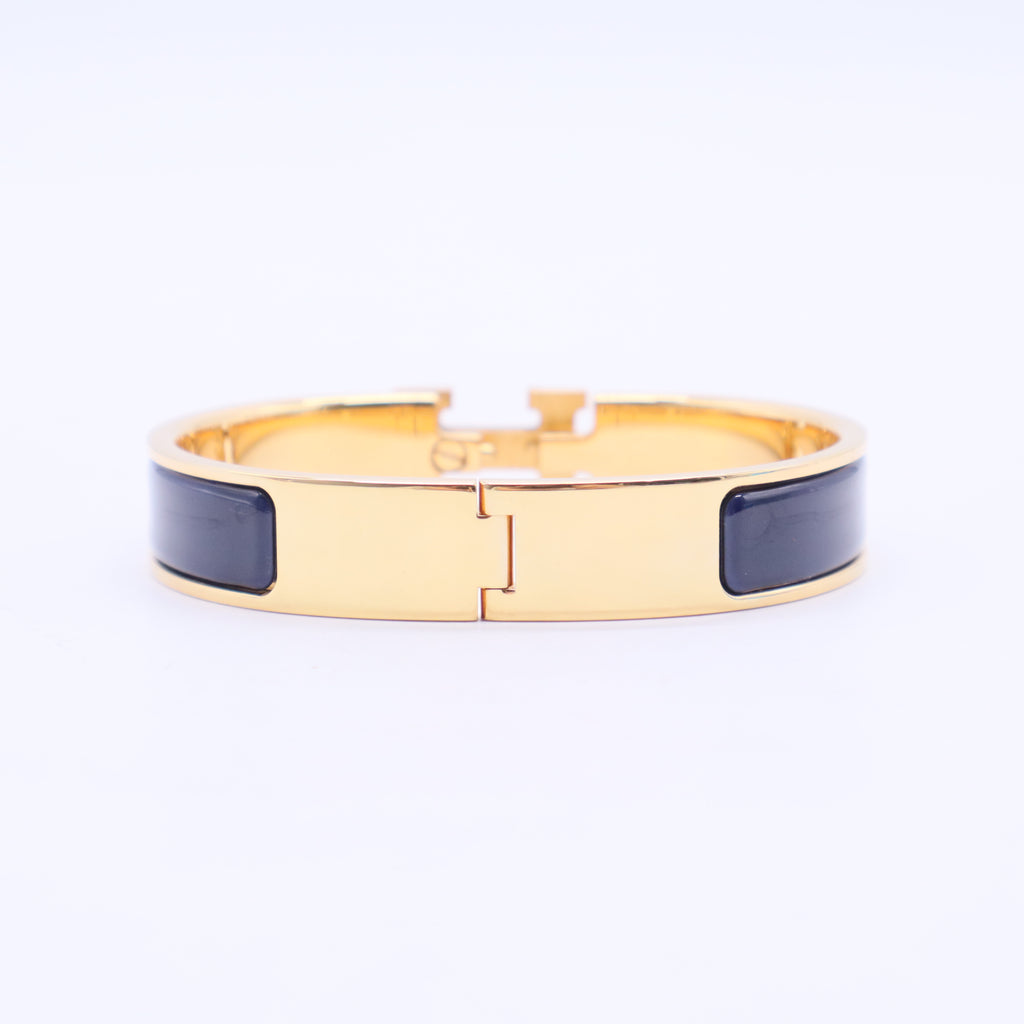 Clic Clac H Bleu Nuit Enamel Gold Plated Bracelet W20042