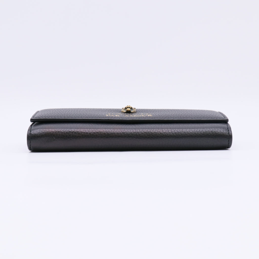 Gucci Black Leather Animalier Continental Wallet W22551