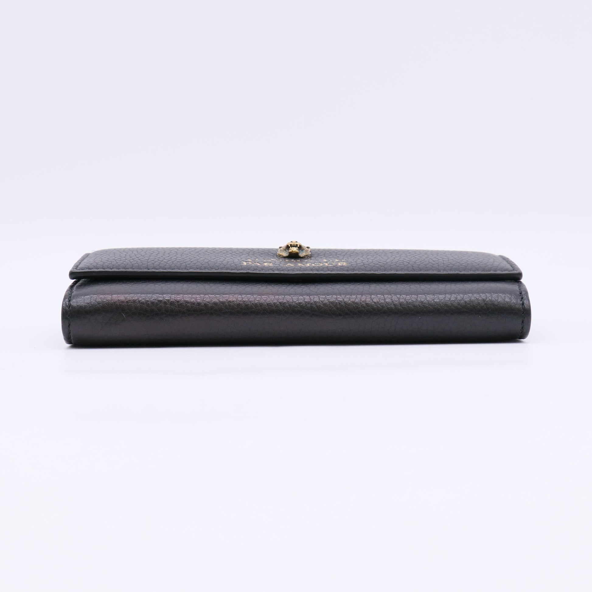 Gucci Black Leather Animalier Continental Wallet W22551