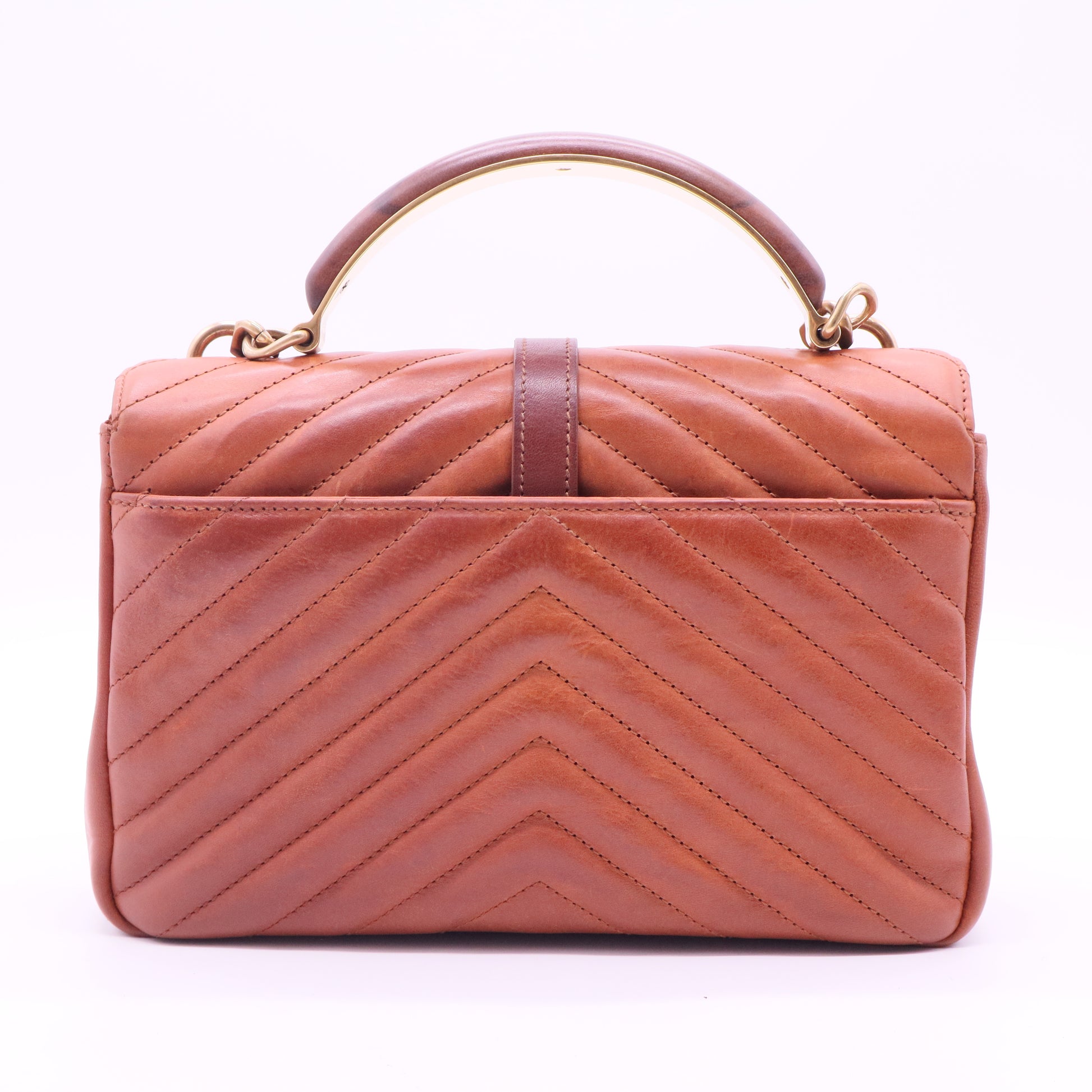 Calfskin Matelasse Chevron Monogram Medium College Bag Brick