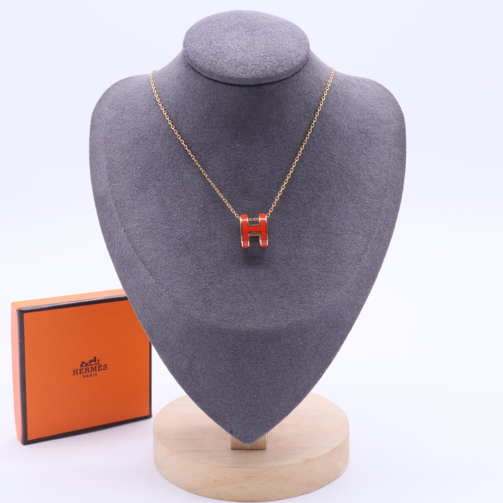 Pop H Pink Lacquered Rose Gold Plated Pendant Necklace W20275