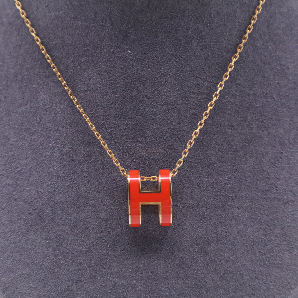 Pop H Pink Lacquered Rose Gold Plated Pendant Necklace W20275