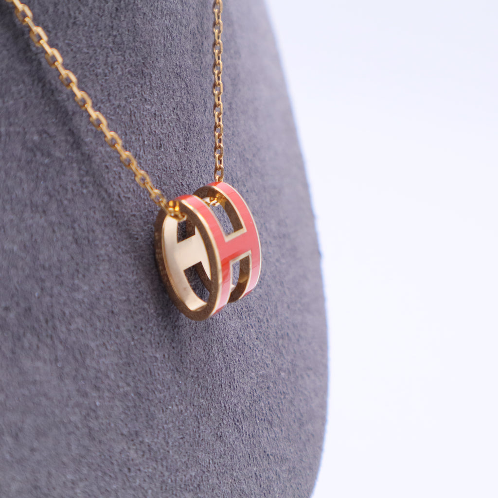 Pop H Pink Lacquered Rose Gold Plated Pendant Necklace W20275