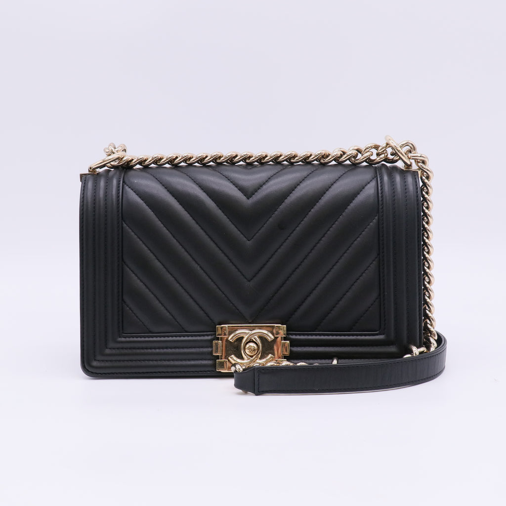 Chanel Calfskin Chevron Quilted Medium Boy Flap Black twins LDJ5562