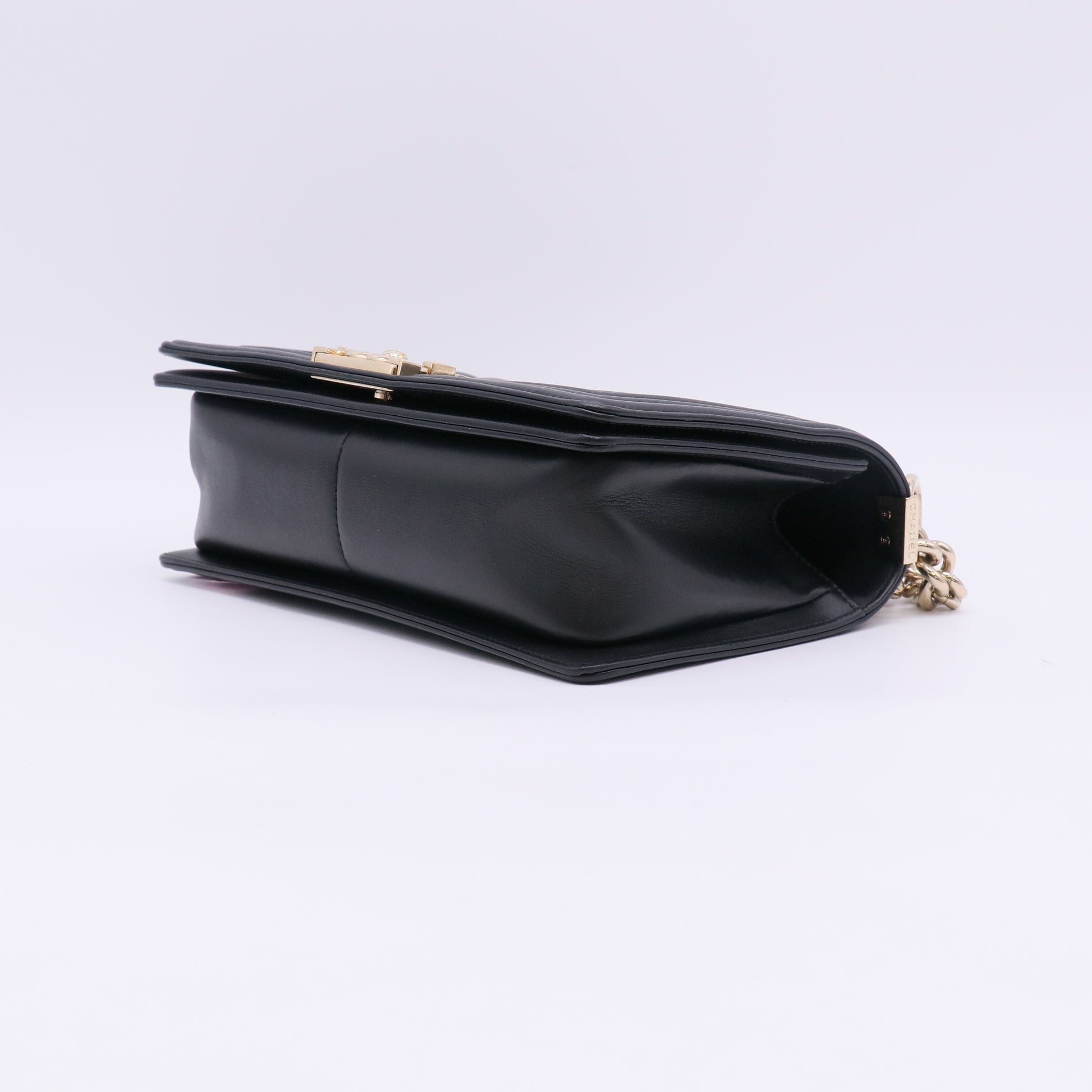 Chanel Calfskin Chevron Quilted Medium Boy Flap Black twins LDJ5562