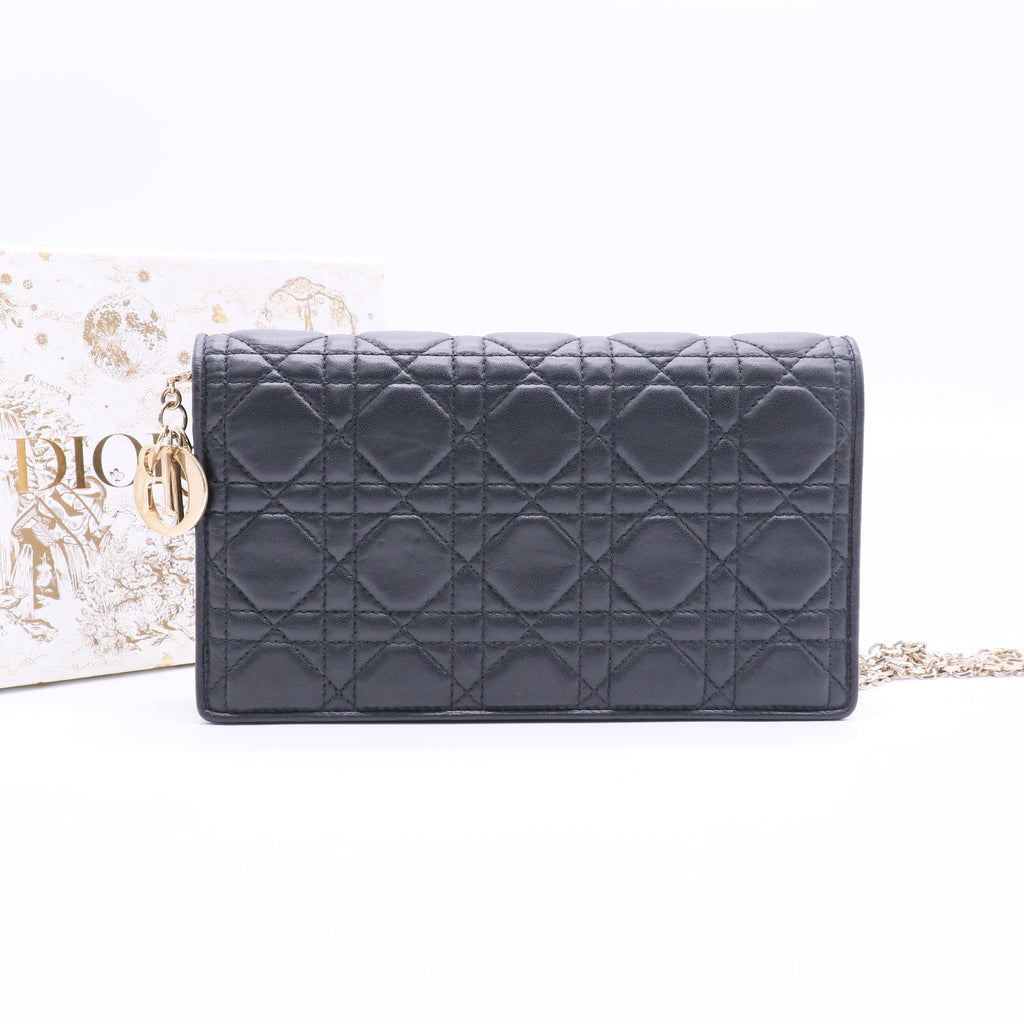 Lady Dior Convertible Chain Clutch Cannage Quilt Leather Long Twins LDJ2794