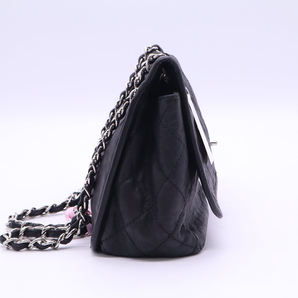 Chanel Natural Beauty Split Pocket Flap Bag Quilted Leather Medium Black twins LDJ3562