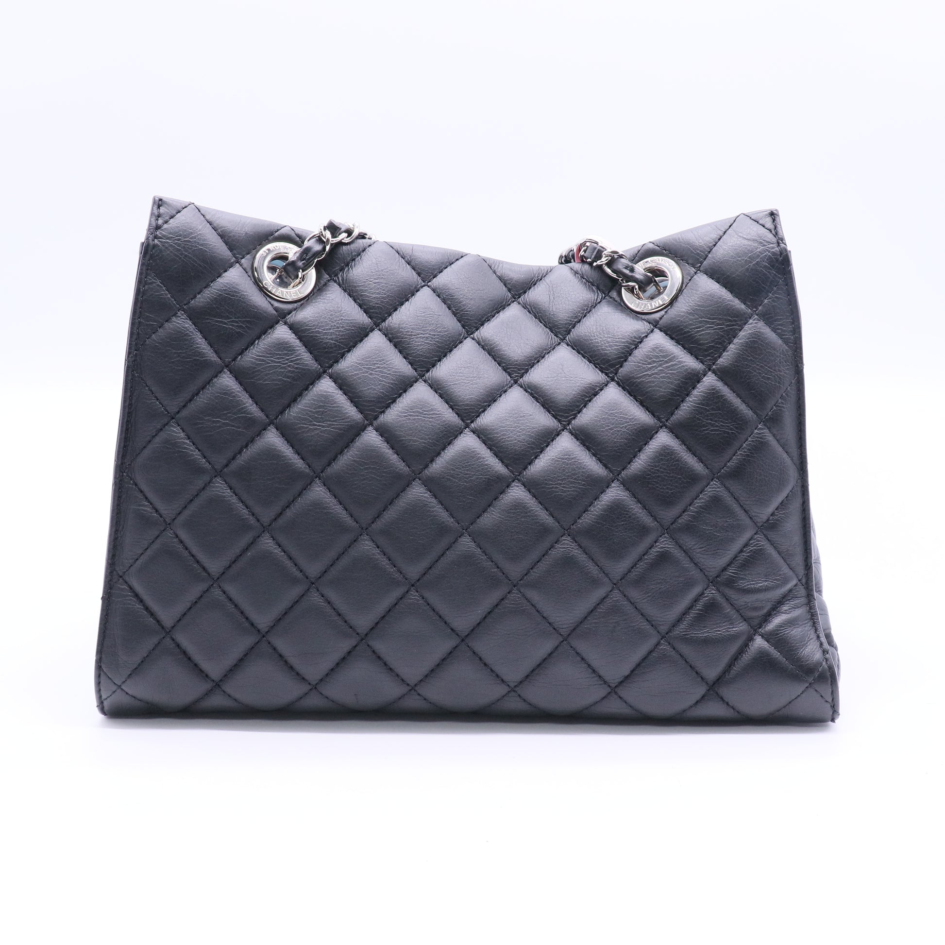 Calfskin Quilted Large Chic and Soft Shopping Tote Black Twins LDJ2781