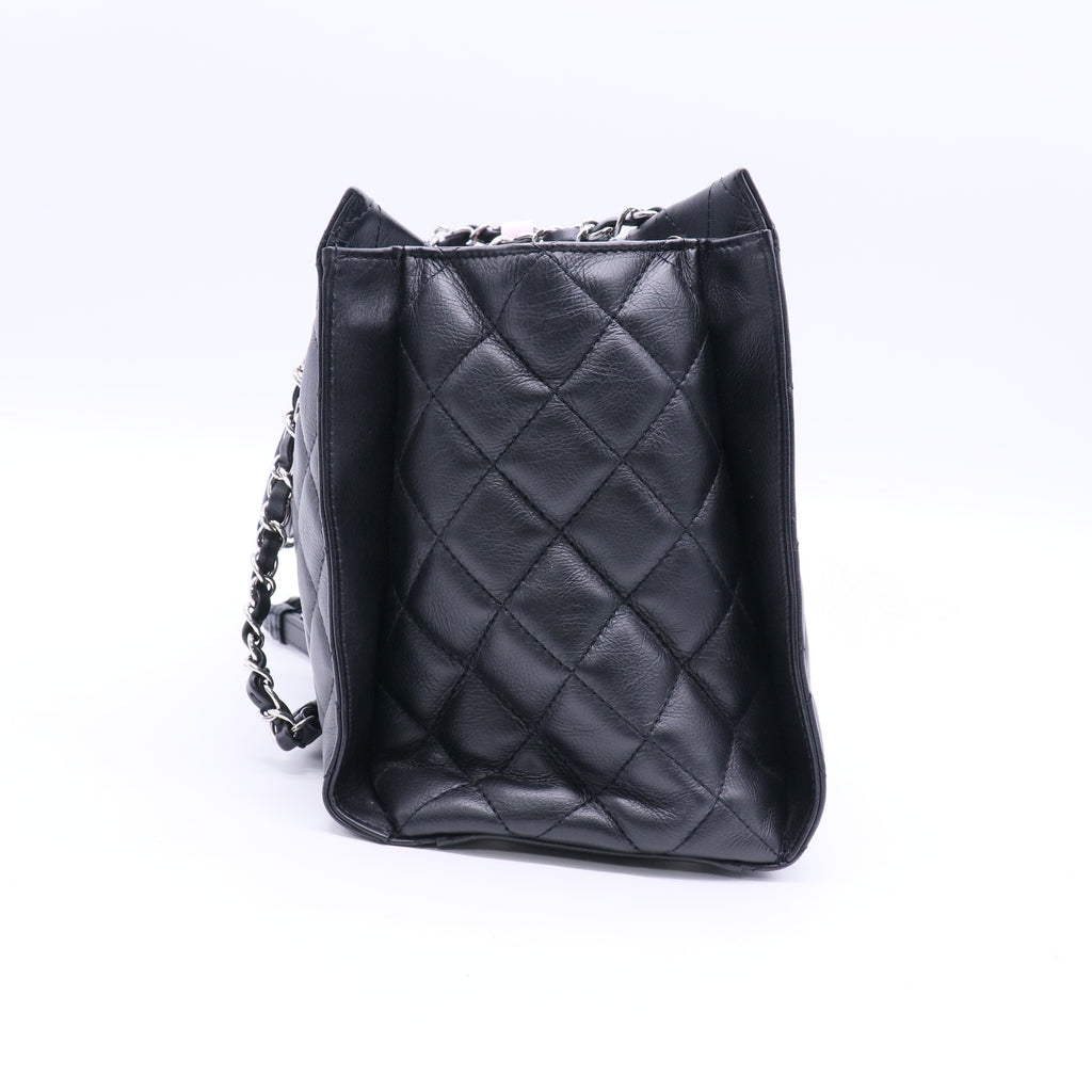 Calfskin Quilted Large Chic and Soft Shopping Tote Black Twins LDJ2781