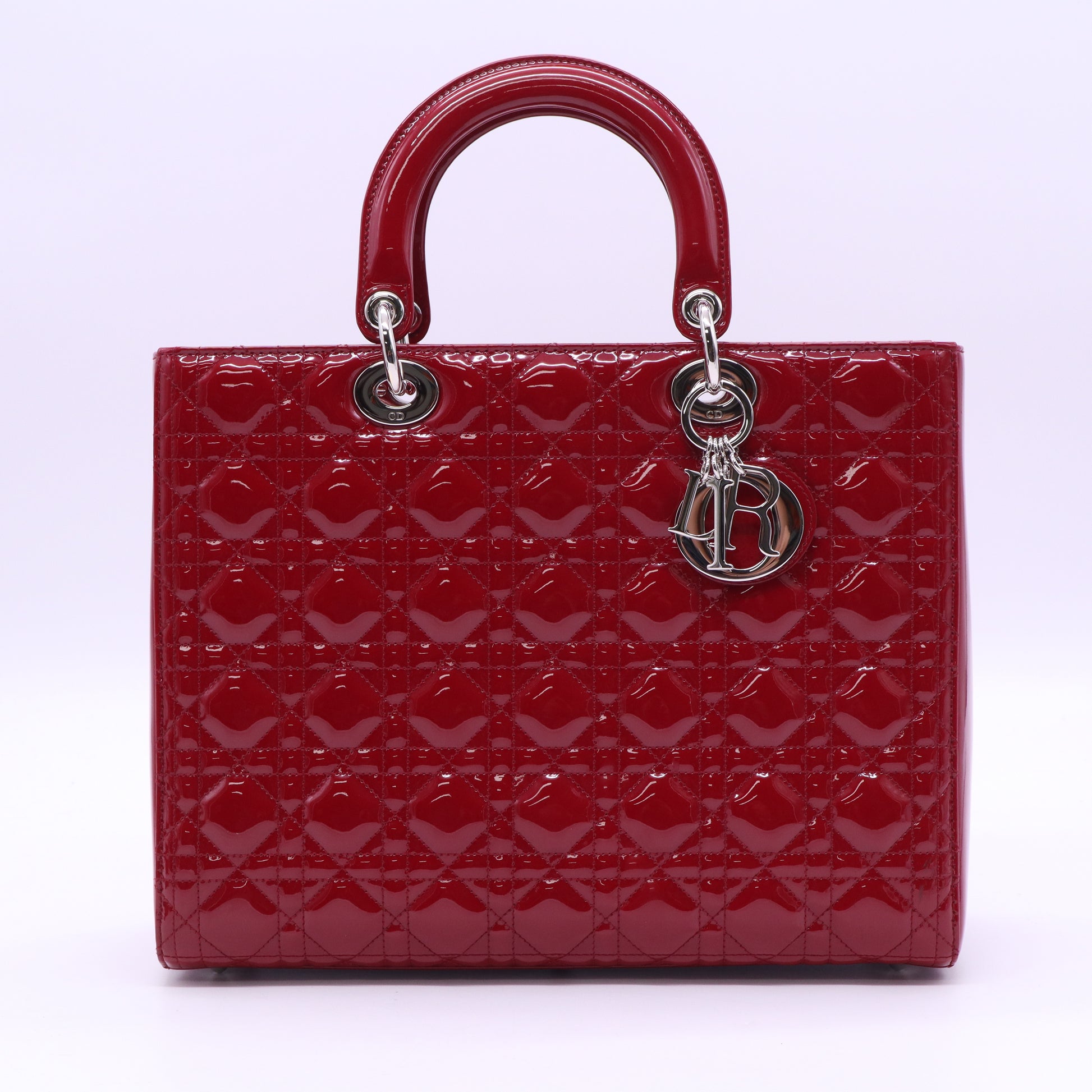 Red Cannage Quilted Patent Leather Large Lady Dior Tote Bag  B20726