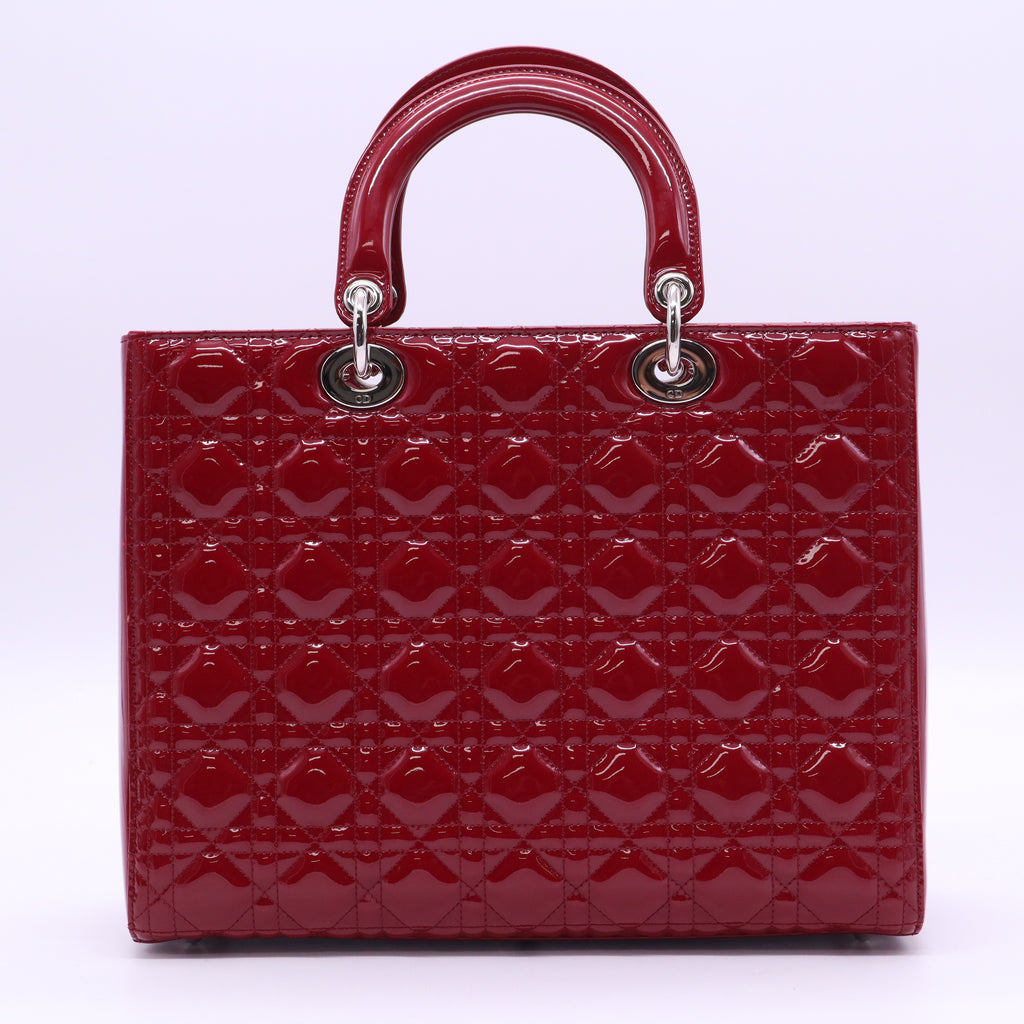 Red Cannage Quilted Patent Leather Large Lady Dior Tote Bag  B20726