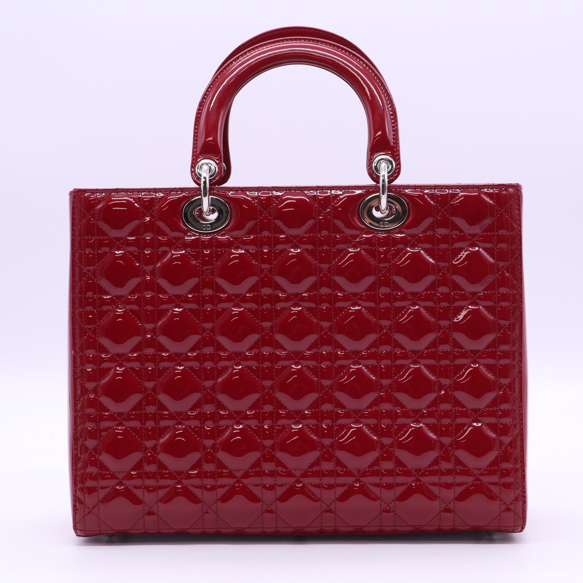 Red Cannage Quilted Patent Leather Large Lady Dior Tote Bag  B20726