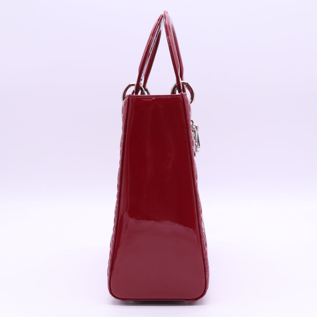Red Cannage Quilted Patent Leather Large Lady Dior Tote Bag  B20726