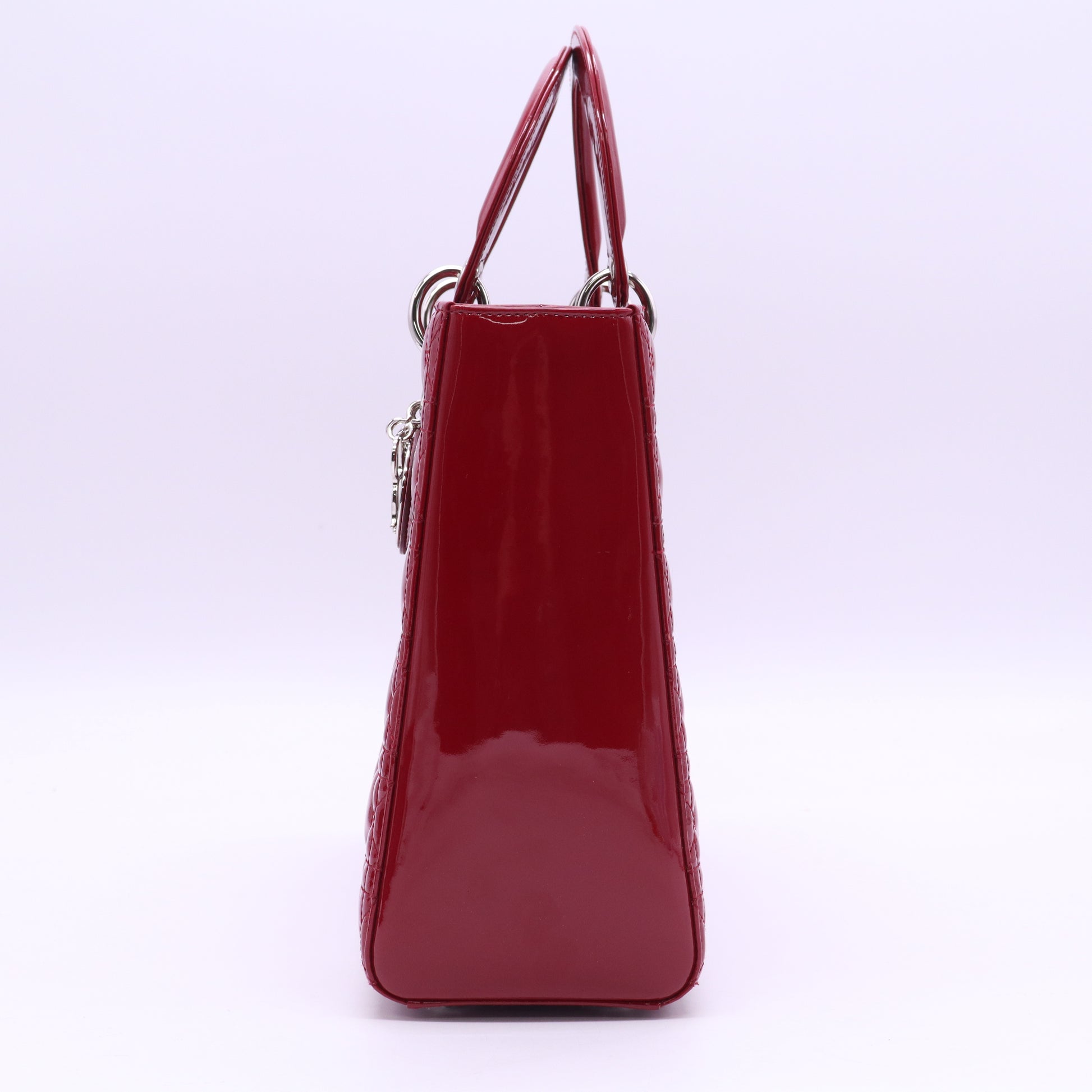 Red Cannage Quilted Patent Leather Large Lady Dior Tote Bag  B20726