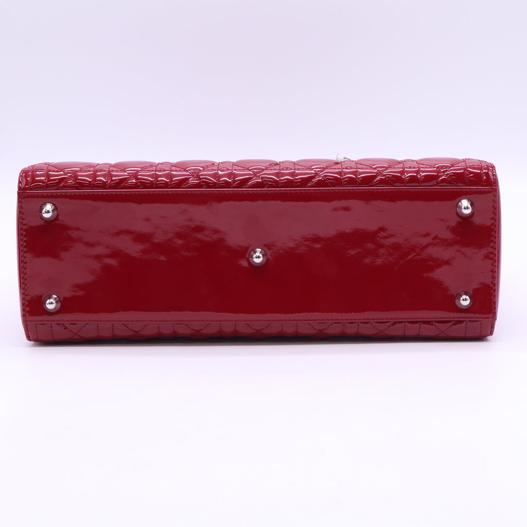 Red Cannage Quilted Patent Leather Large Lady Dior Tote Bag  B20726