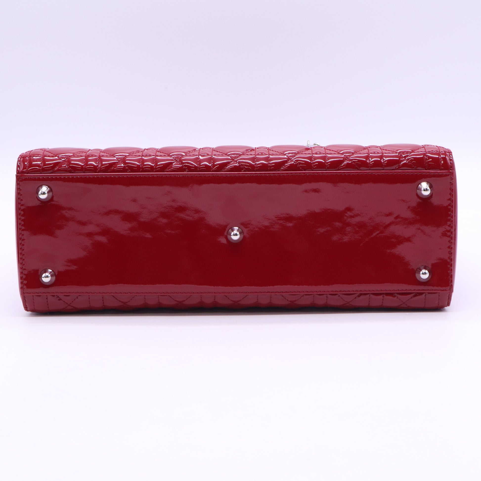 Red Cannage Quilted Patent Leather Large Lady Dior Tote Bag  B20726