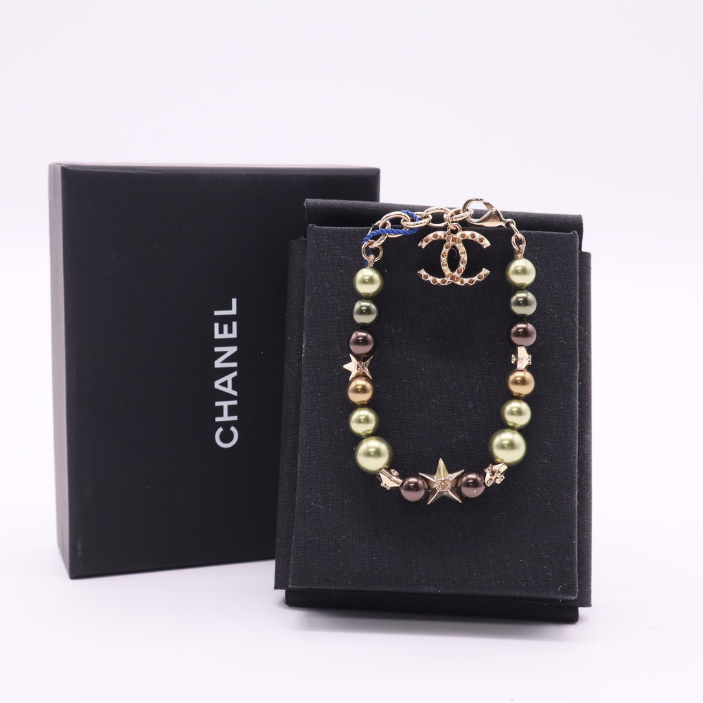 CC Charm Bracelet Metal with Faux Pearls, Beads and Crystals Twins