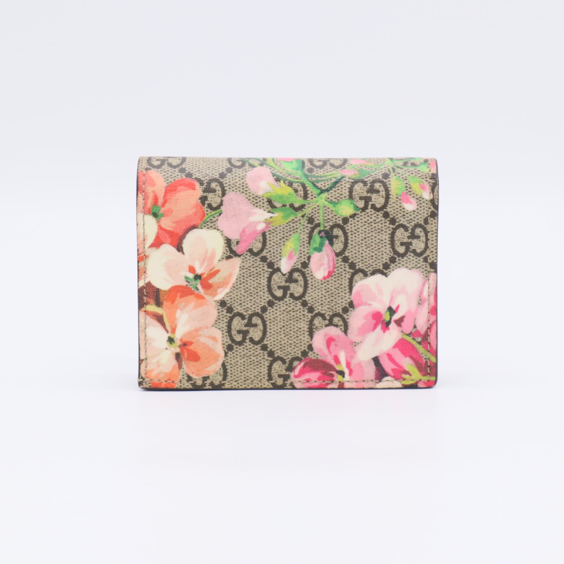Gucci GG Supreme Monogram Blooms Card Case Wallet in Beige Multicolor Dry Rose (Model 410088) W22558