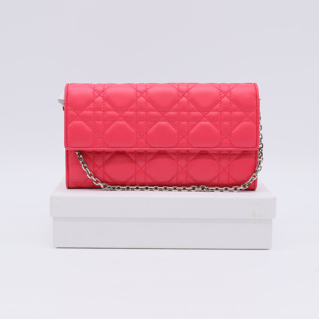 Fuchsia Quilted Cannage Leather Lady Dior Wallet on Chain Bag W22545