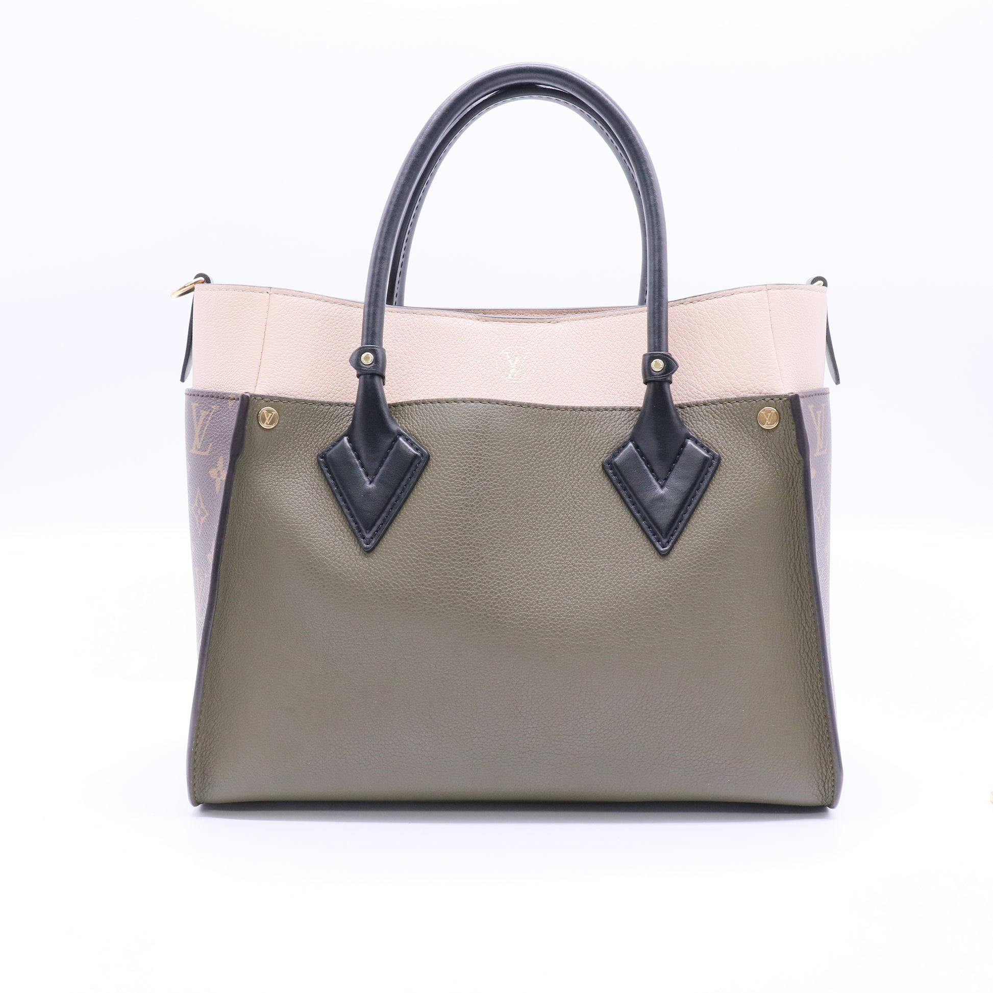 On My Side Tote Leather with Monogram Canvas MM Twins LDJ2804