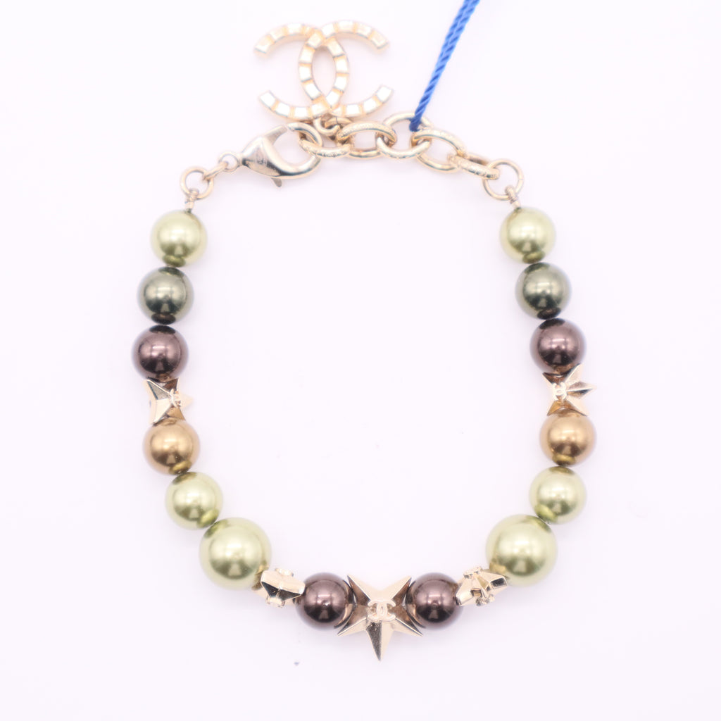 CC Charm Bracelet Metal with Faux Pearls, Beads and Crystals Twins