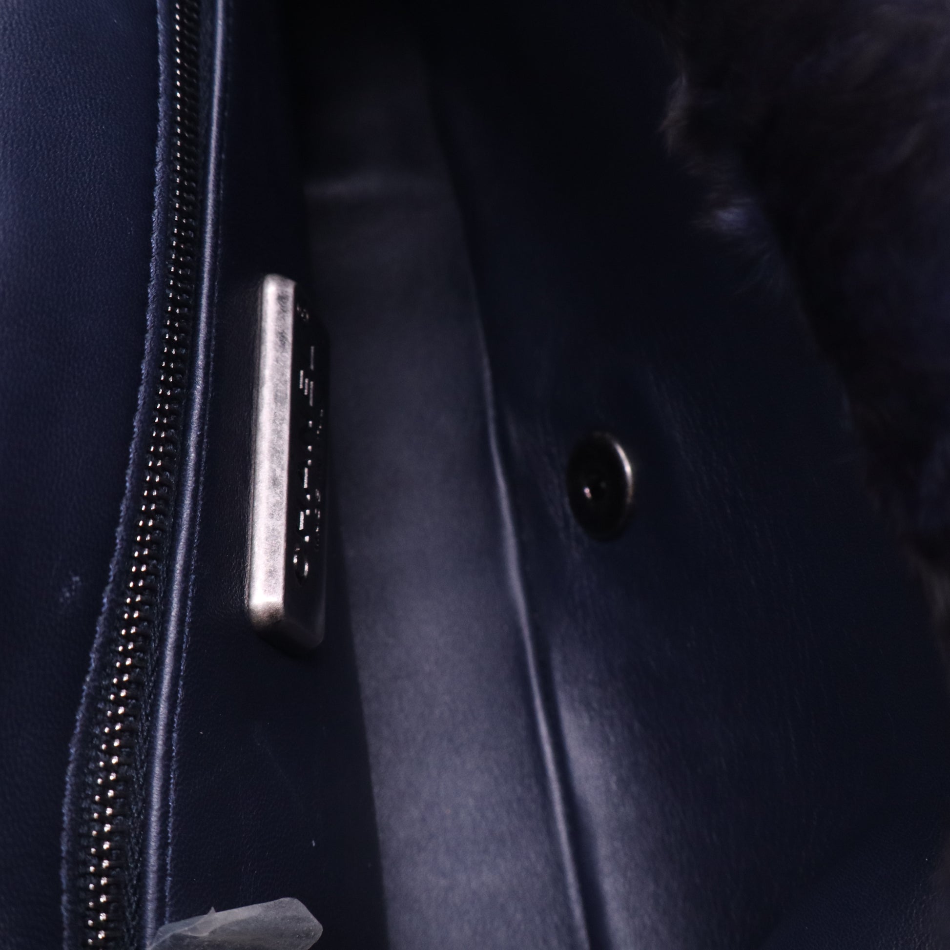 Chanel Rabbit Fur Medium Single Flap Navy Blue twins LDJ3561