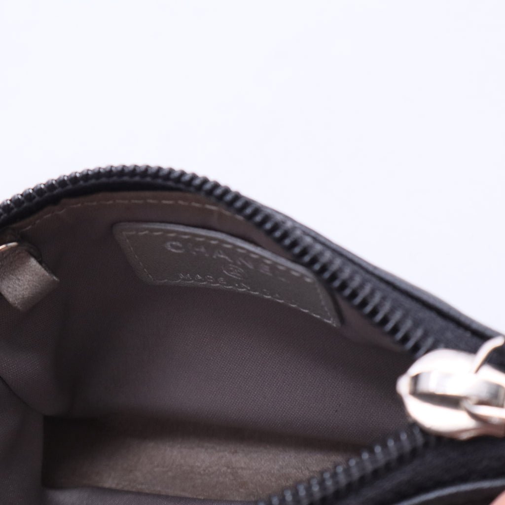 Black Camellia Embossed Lambskin Leather Small O-Case Zip Pouch W20267