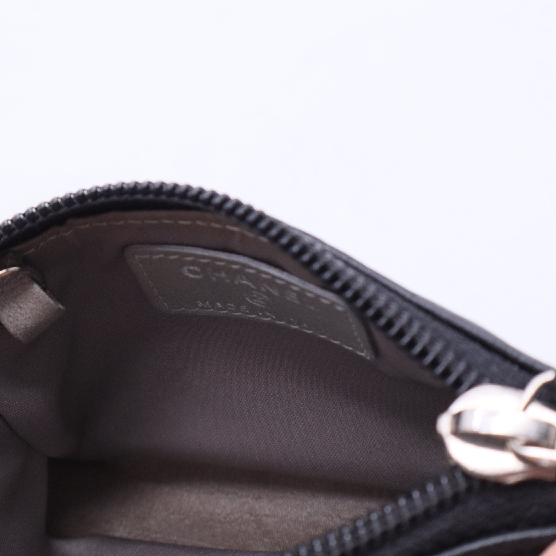 Black Camellia Embossed Lambskin Leather Small O-Case Zip Pouch W20267